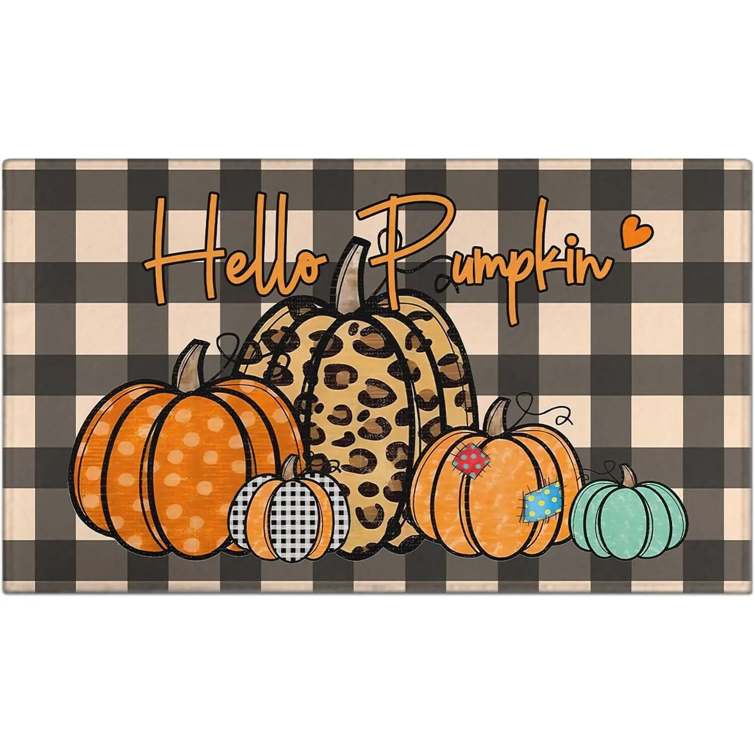 Festive Floral Rectangular Non-Slip Washable Door Mat - 16x24 in Fall Hello Pumpkin Welcome Mat, Quick Absorb Indoor Outdoor Front Entry Rug, Thanksgiving Home Supply