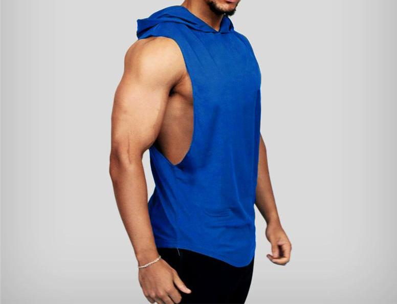 Summer Hooded Gym Clothing Mens Fitness Tank Top Plain Cotton Bodybuilding Hoodie Sleeveless Shirt Muscle Vest Sports Undershirt