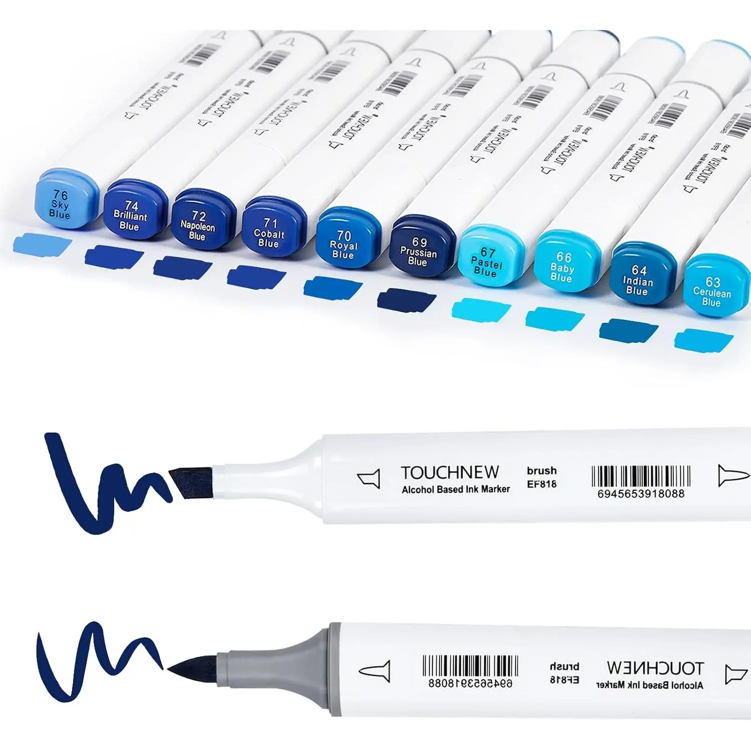 10 count  Markers Pure Color Series, Tip Soft Art Solid Color Markers Set for Adults Beginner Drawing Sketching (Blue)