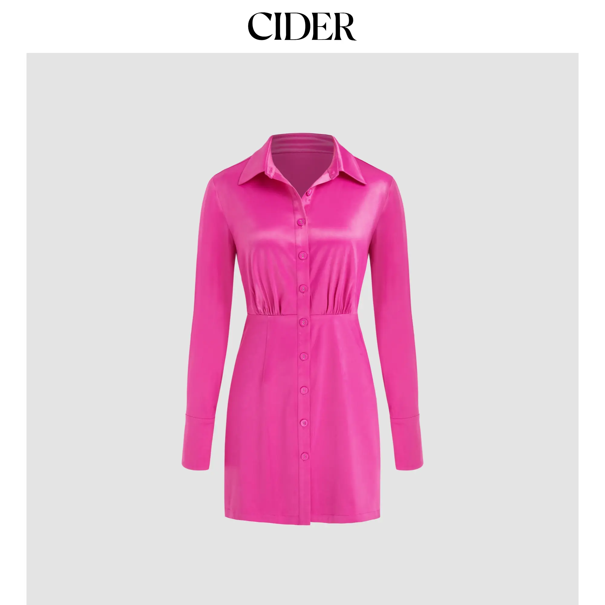 Cider [size 0-10] Satin Collar Button Long Sleeve Shirt Dress SummerFinds