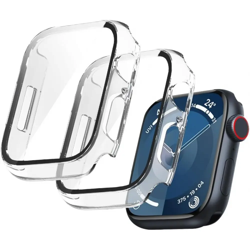 Apple Watch Series 7 Generation Screen Protector Set, 2-Pack PC + Tempered Glass Film, 45mm Transparent Protective Cover