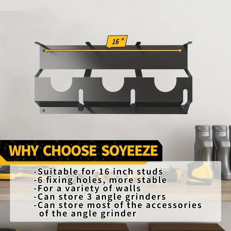 Angle Grinder Holder, 1 Count 3 Bay Tool Storage Rack, Wall Mount Bracket for Angle Grinders, Cutters & Polishers, Home Organizer for Garage & Workspace, Construction Tool Organizer, Power Tool Organizer