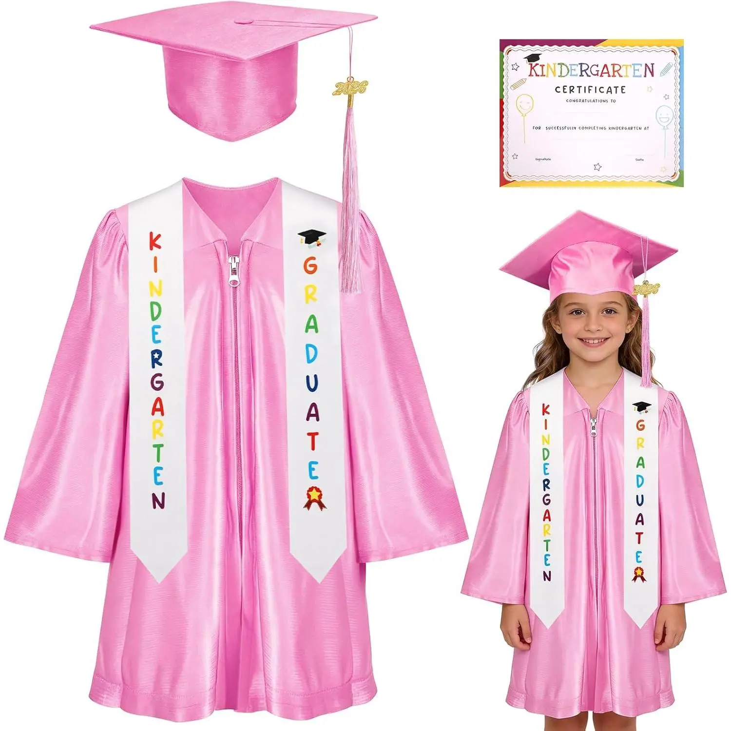Kindergarten Graduation Cap and Gown Set,Kids Graduation Outfit with 2026 Tassel and Sash for Boys and Girls.