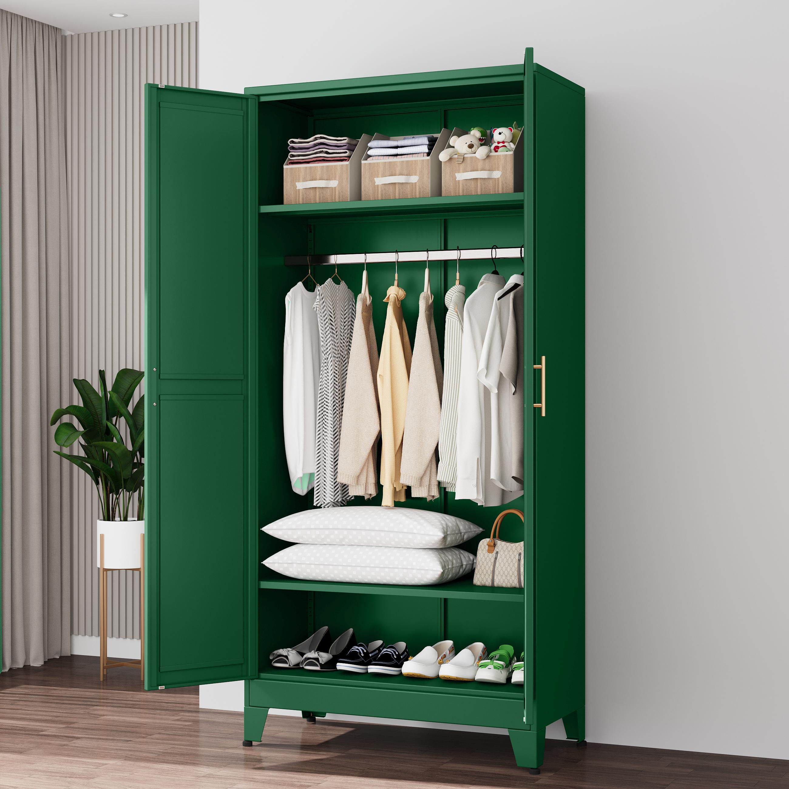 Metal Wardrobe Cabinet with Hanging Rod, 71" Metal Clothing Storage Cabinets with 2 Doors and Adjustable Shelves, White Armoire Wardrobe Closet for Bedroom, Laundry Room, Cloak Room mothersdaygift