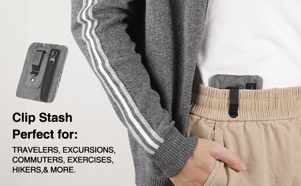 RFID Blocking Clip Stash Pocket, Compact Hidden Travel Belt Wallet for Cards & Cash - Slim Pickpocket-Proof Design for Everyday Carry, Black