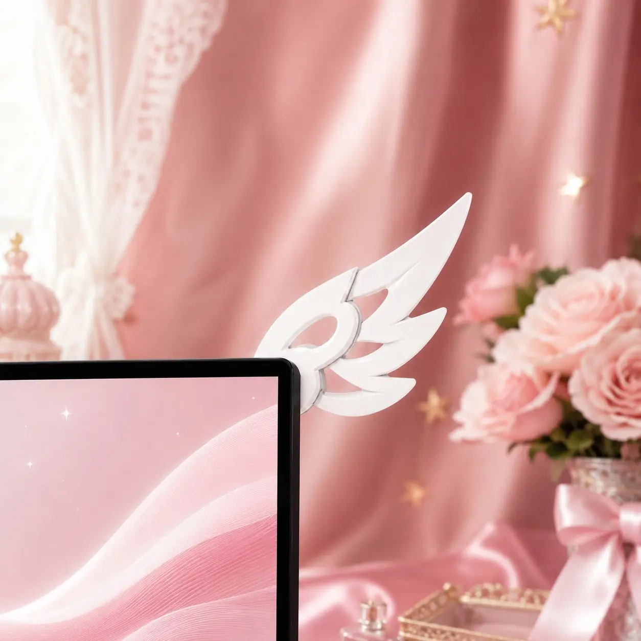 Hollow Wing Monitor Decor – 3D Angel Wing Computer Monitor Accessory, Aesthetic Desktop Decoration, Gaming Desk Setup Ornament, Creative PC Screen Decor for Office and Room Setup