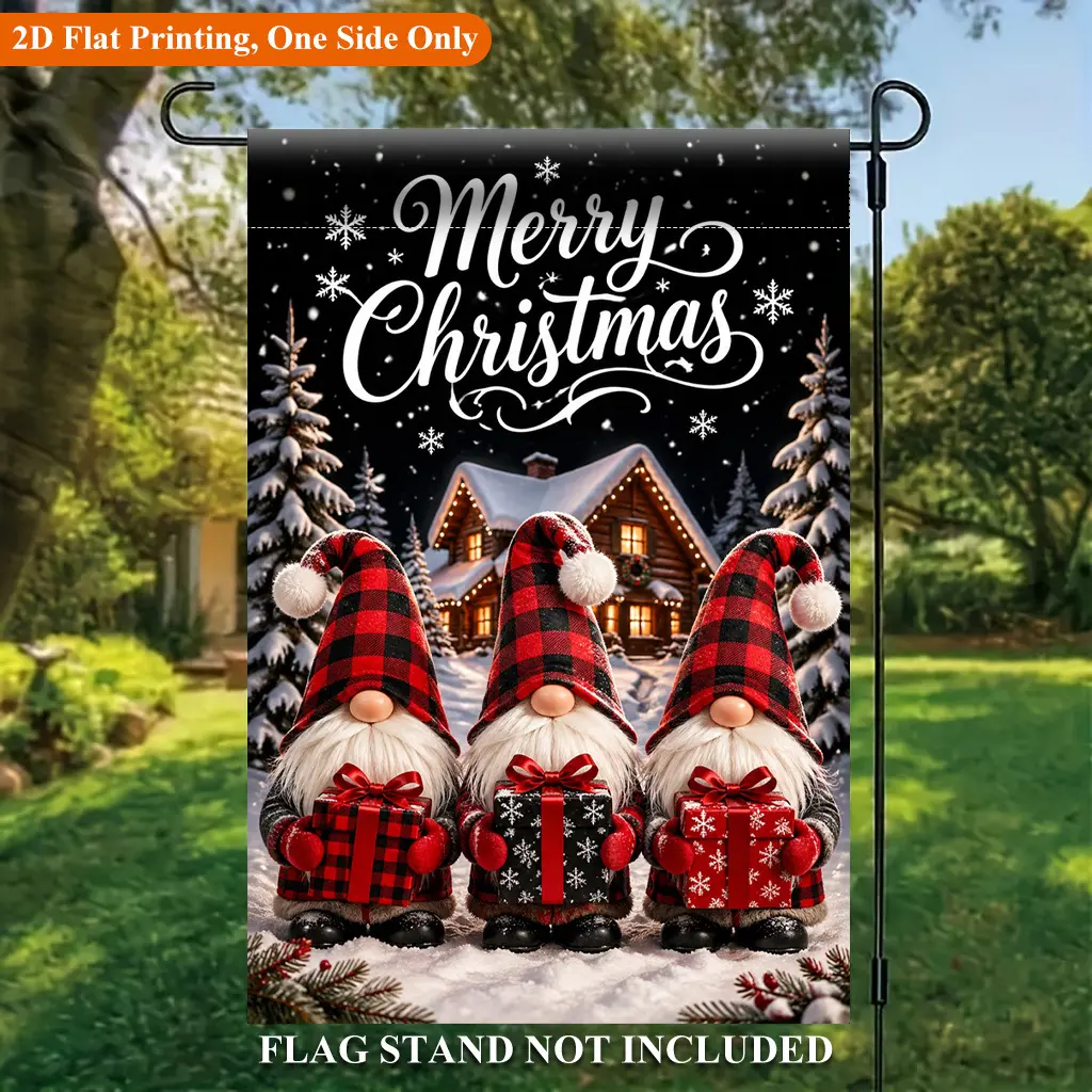 2D Flat - 2D Flat - 2D Flat Printing Garden Flag 1pc, Christmas Gnomes in Snow Single Sided Polyester Garden Flag, Holiday Yard Banner, for Outdoor Home, Yard Decor, Seasonal Festival Yard Outside Decorative Flags