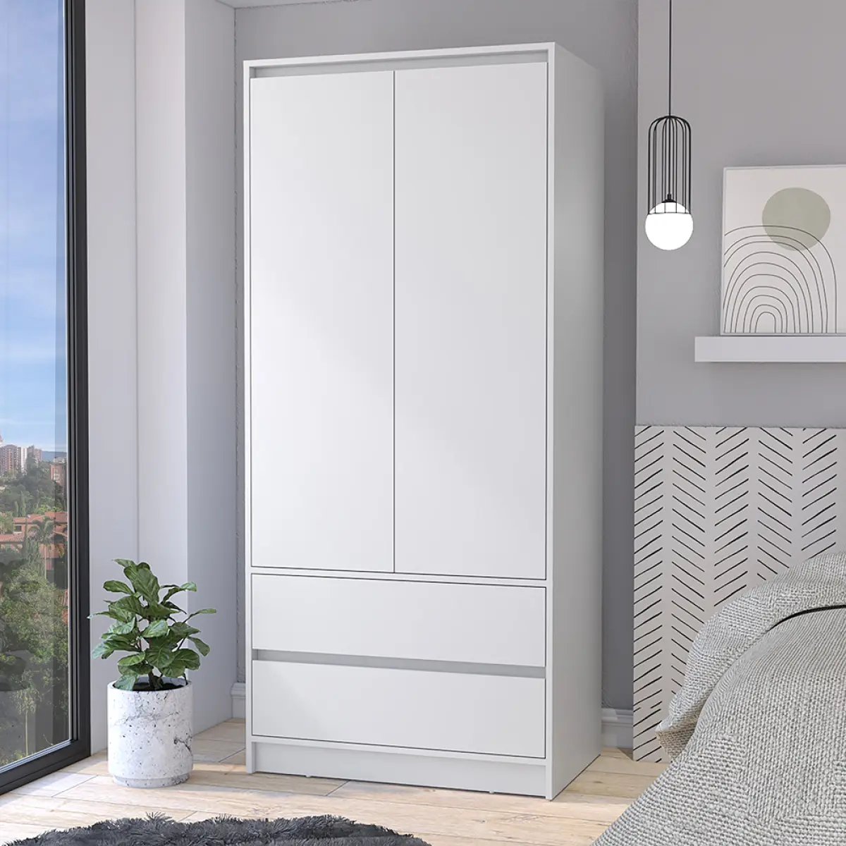 Aobtkel 2-Door Closet Armoire - Indoor Bedroom Furniture with On-Site Service, White, Two Doors