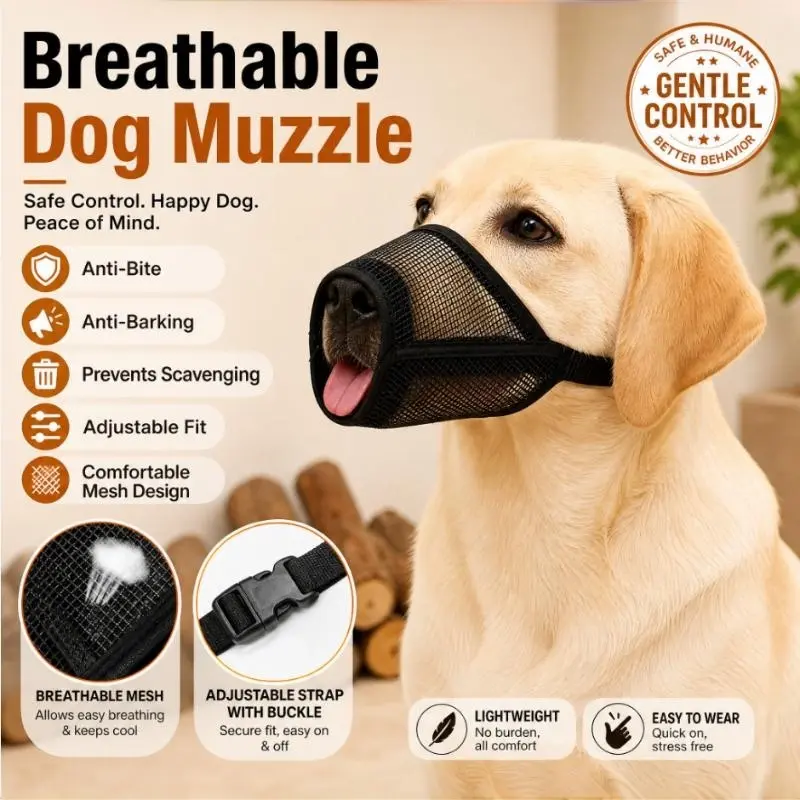 Mask for Dogs - Air Mesh Muzzle Supplies, Suitable for Dogs of Different Sizes | Adjustable Anti-Bark Muzzle, Prevents Dogs from Licking and Chewing | Anti-Bite