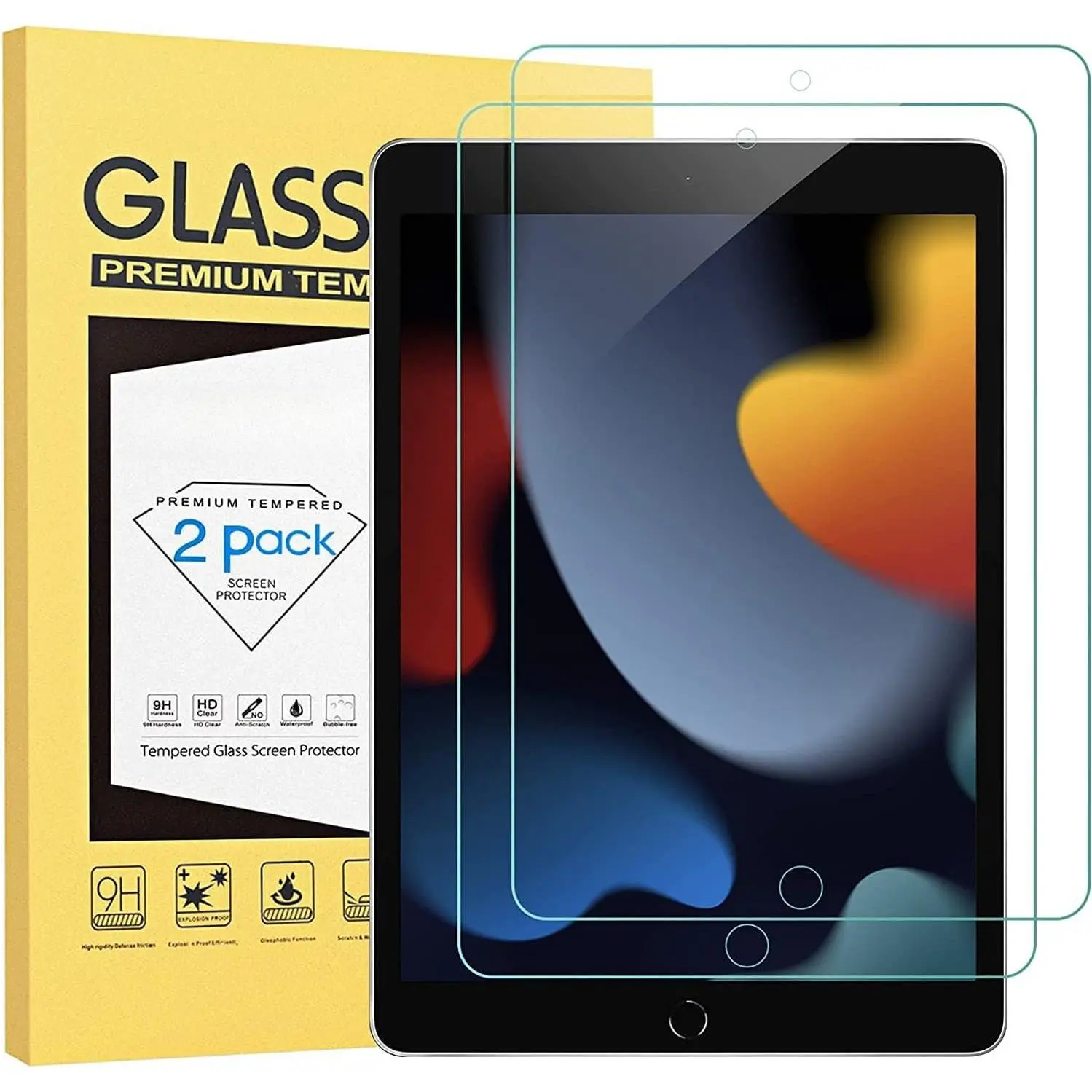 2-Pack Screen Protector for iPad 9th/8th/7th Generation 10.2 inch (2021/2020/2019) Tempered Glass Film for iPad 10.2 Inch 9H Hardness,  Pencil Compatible & Case Friendly