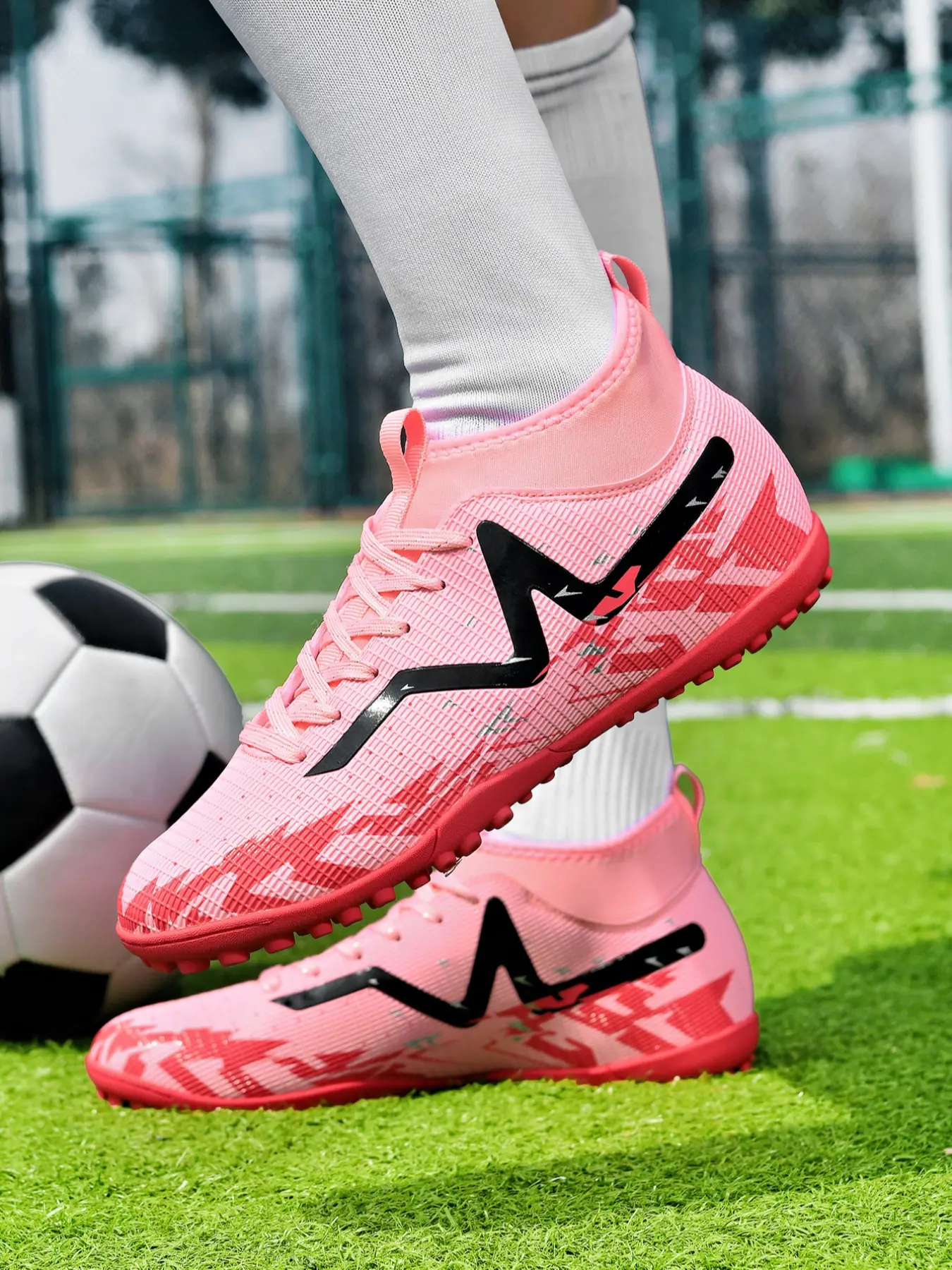 Unisex Soccer Shoes High Top TF Short Studs, Professional Training Boots for Indoor Outdoor, Lightweight Anti-Slip Rubber Sole