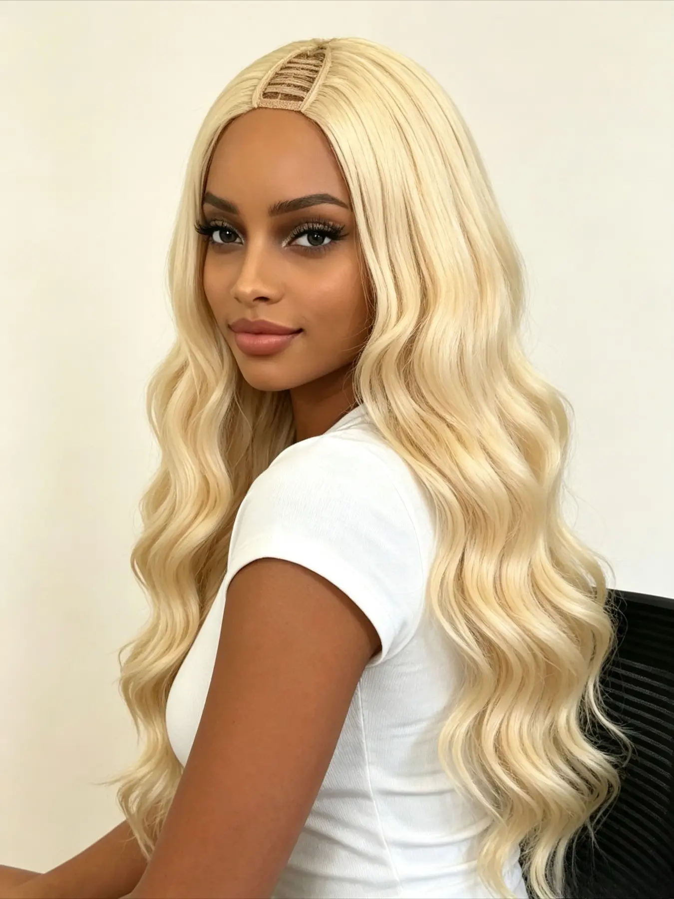 Premium 613 Blonde V Part Wig for Black Women, 24 Inch Body Wave U Part Clip In Hair, No Glue No Sew In Synthetic Wig with Natural Hairline Effect