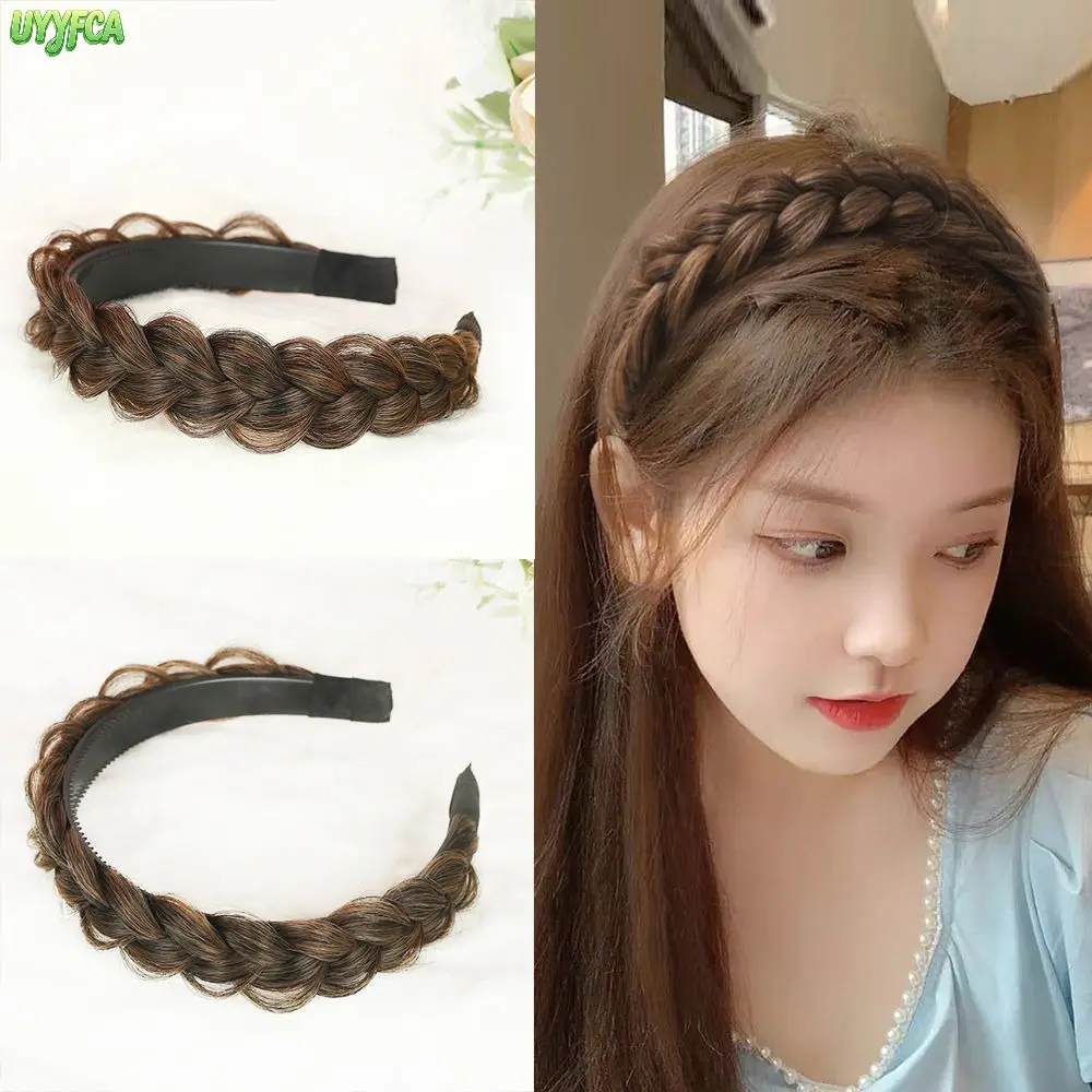 Women's 4CM Messy Wide Chunky Fishtail Braided Synthetic Wig Hairband - High Elasticity, Serrated Anti-Slip Inner Band, Heat-Resistant Natural Texture Fake Braid Hairpiece, Fashion Workout Boho Accessory for Everyday Beach Use, Headbands, Hairbands, Fashi