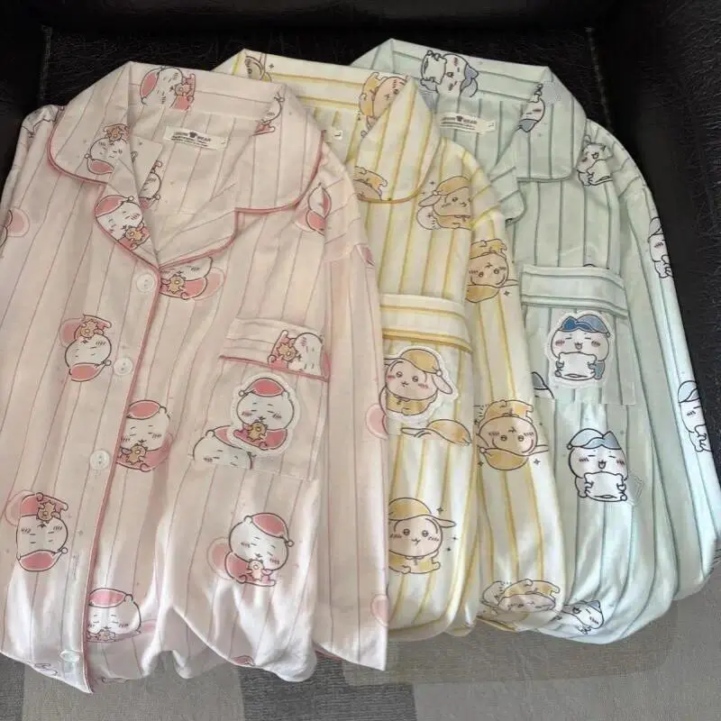 Anime Chiikawa Pajamas Women Long Sleeve Pants Pajamas Set Hachiware Casual Home Wear Usagi Nightwear Pure Cotton Homewear Gift
