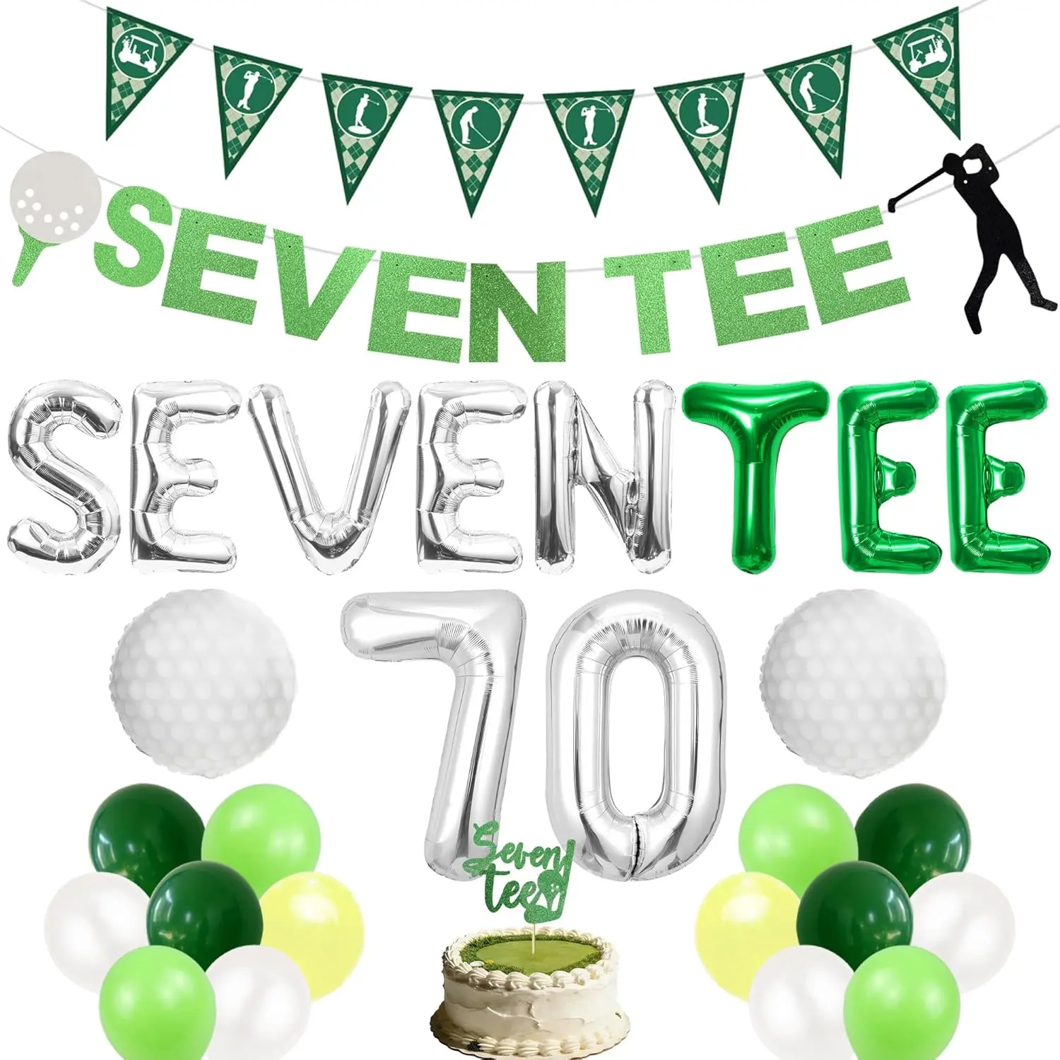 Golf Themed 70th Birthday Decorations Kit for Men, Includes Green Sport Balloons, 70 Number Balloons, Banner, Cake Topper & Partee Party Favors, Balloon Shapes, Multiple Items