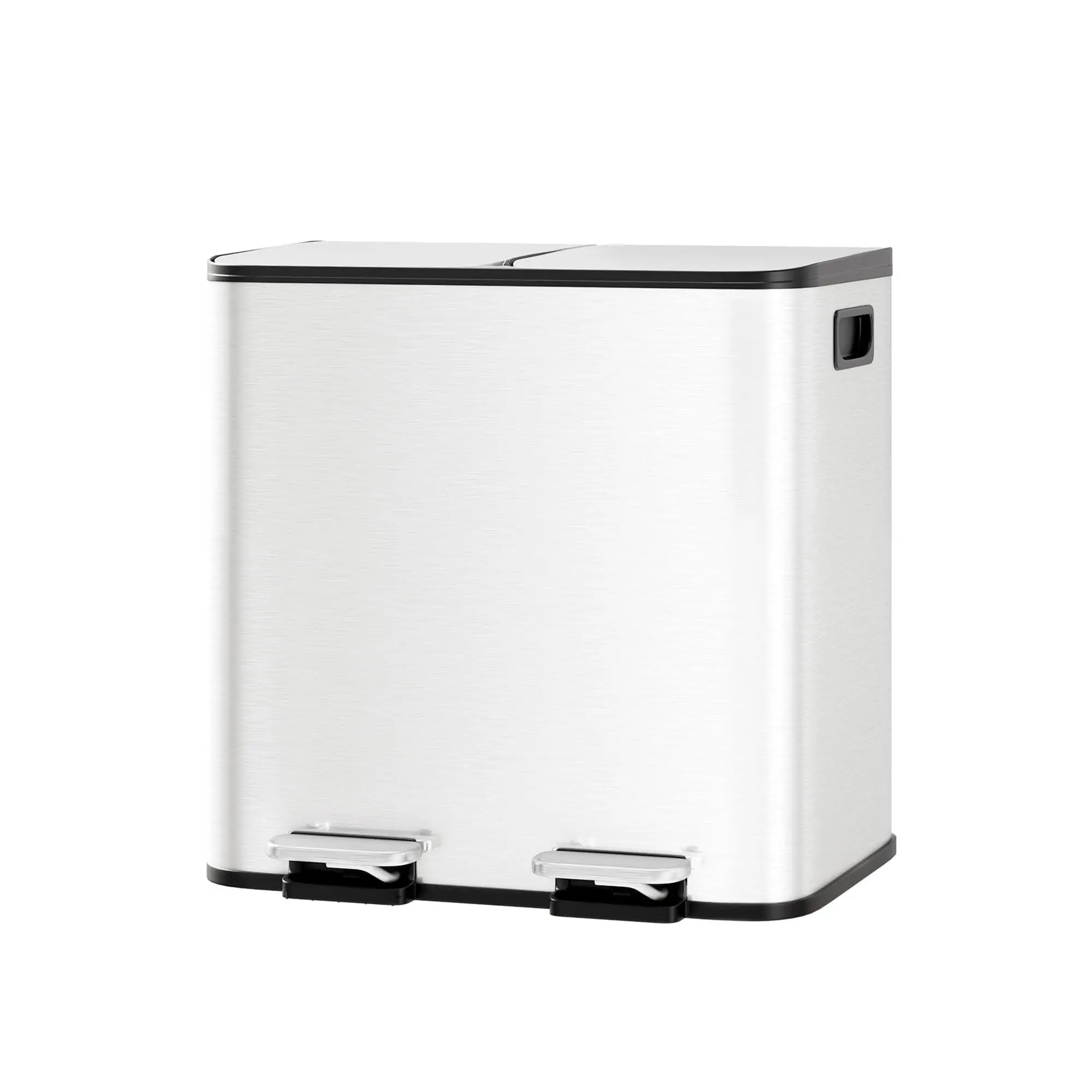 GARVEE 2 x 15 L Kitchen Bin Double Compartment Stainless Steel, Pedal, Soft-Close Lids, Waste Recycling, White