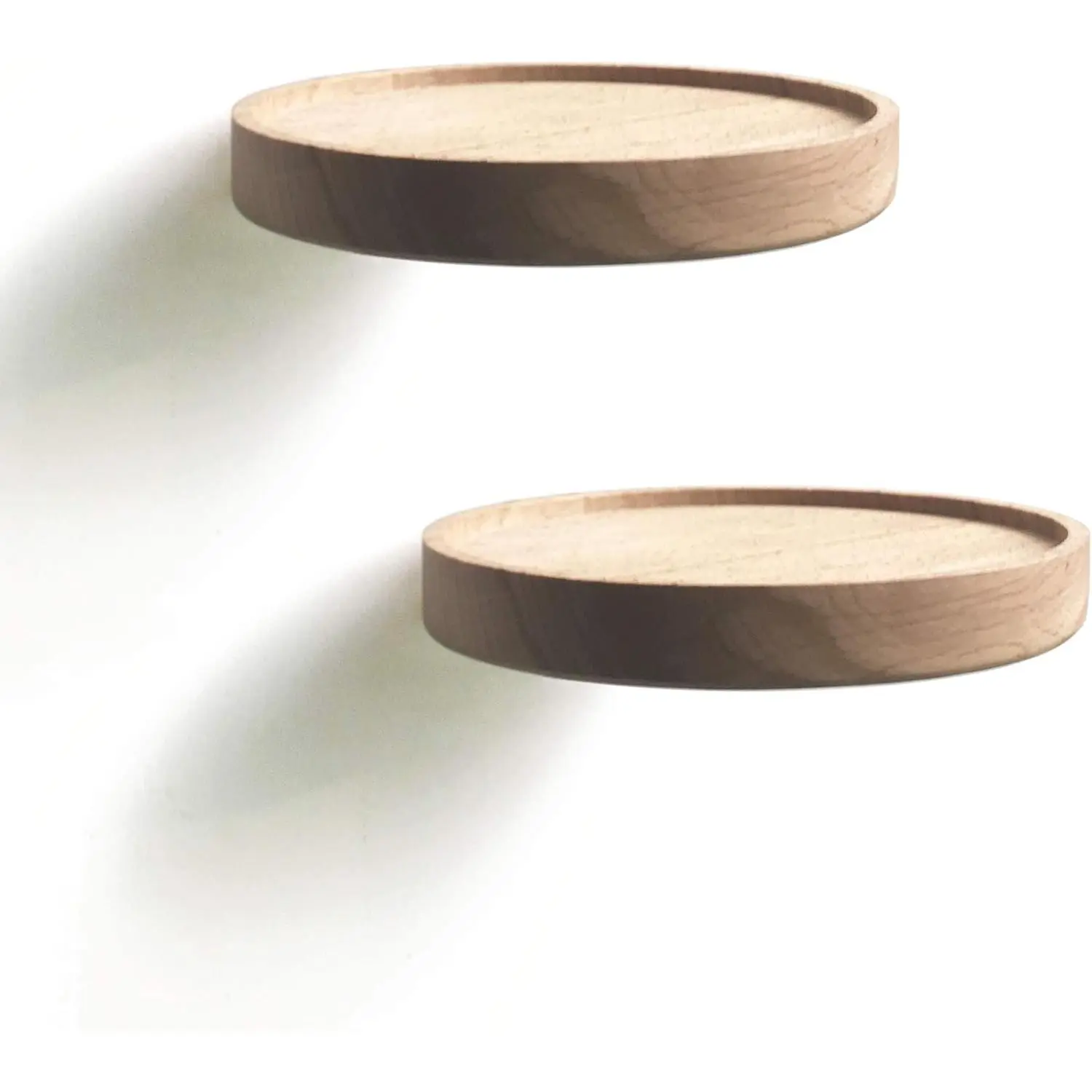 Coracle Floating Shelf Wood Round Wall Mounted Showcase Wall Shelf Hanging Planter Storage Wooden Shelf for Plants Photo Candle Invisible Wall Decoration Design Set of 2 (Diameter Ø5.9 inch)
