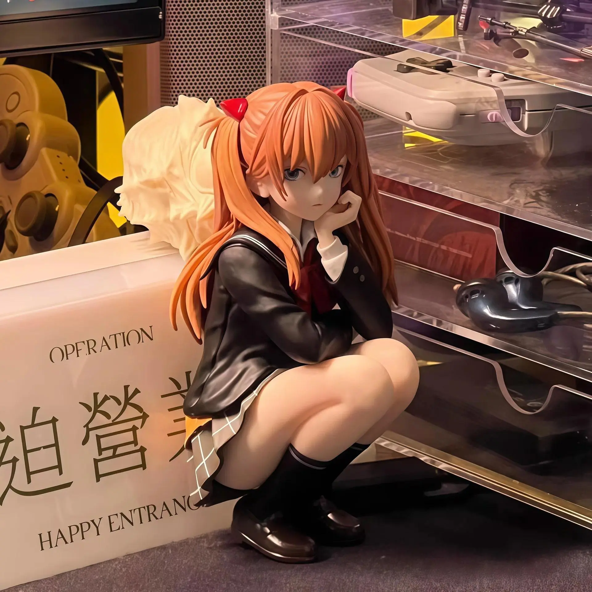 2026 New Neon Genesis Evangelion Asuka Langley Squatting Pose Action Figure Anime Collectible Model Desktop Decor Gift Fan