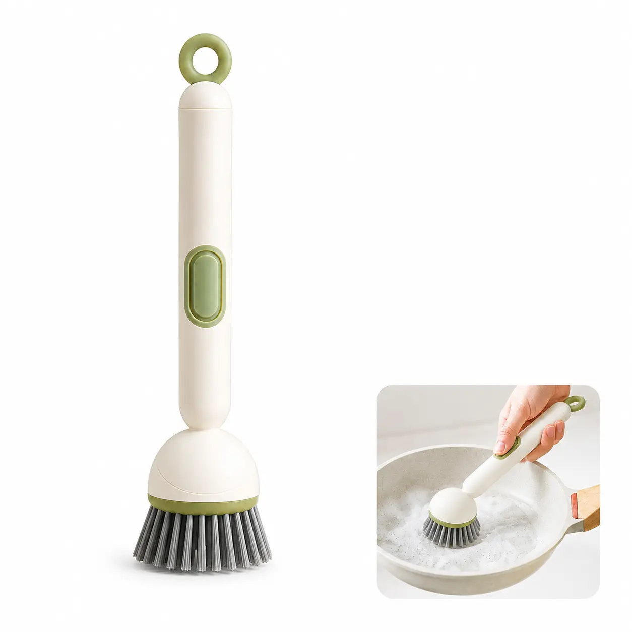 Adjustable Angle Rotatable Dish Brush with Automatic Detergent Dispenser & Wall Holder, 6-In-1 Multi-Surface Kitchen Scrubber for Cookware, Sinks & Stovetops