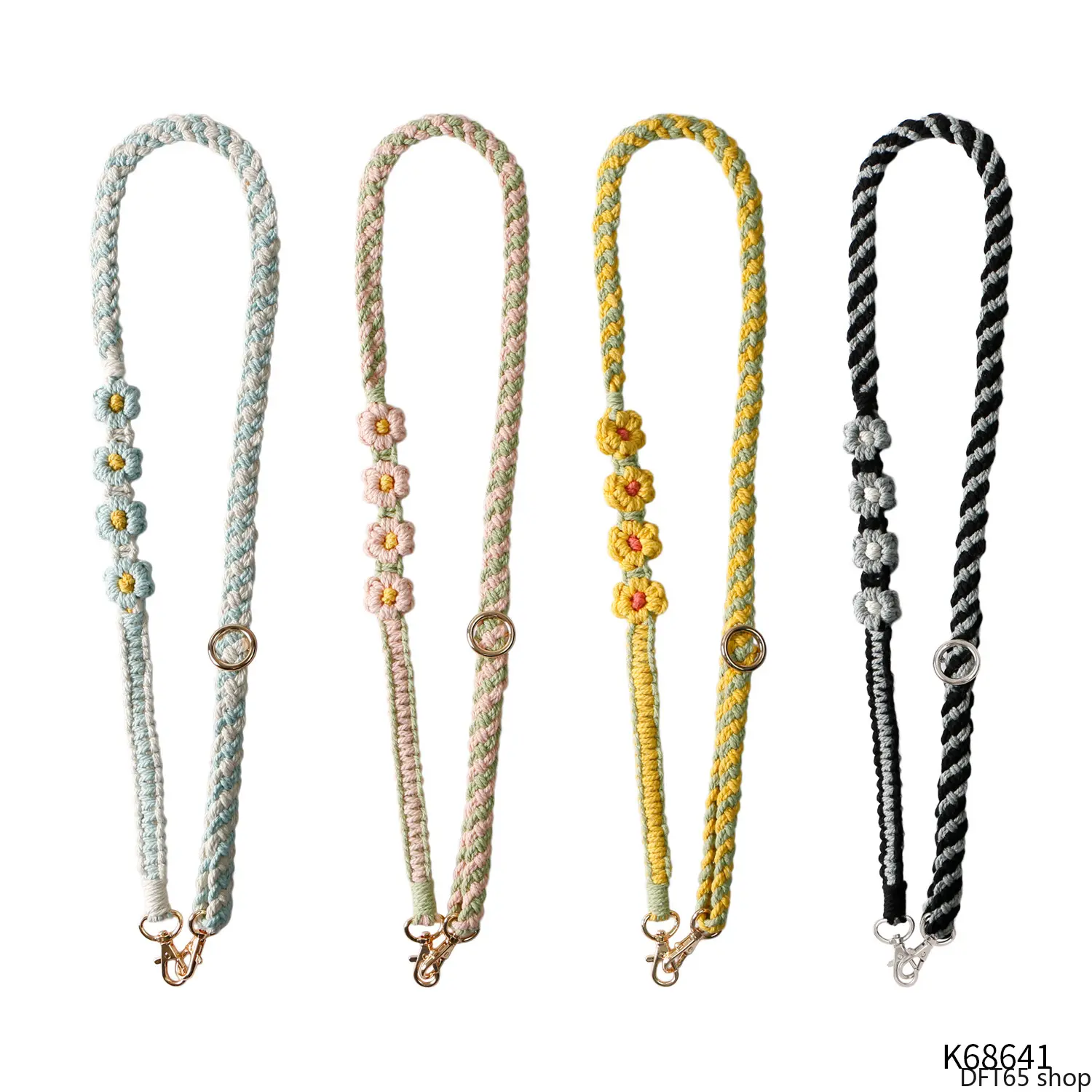 Boho Hand-Braided Crossbody Lanyard - Flower Phone Lanyard, Phone Strap, Synthetic Fiber Woven Cord Mobile Accessory with Daisy Beads, Soft Adjustable Secure Clasp, Long Slim Silhouette (Luggage & Bags DIY Bag Accessory)