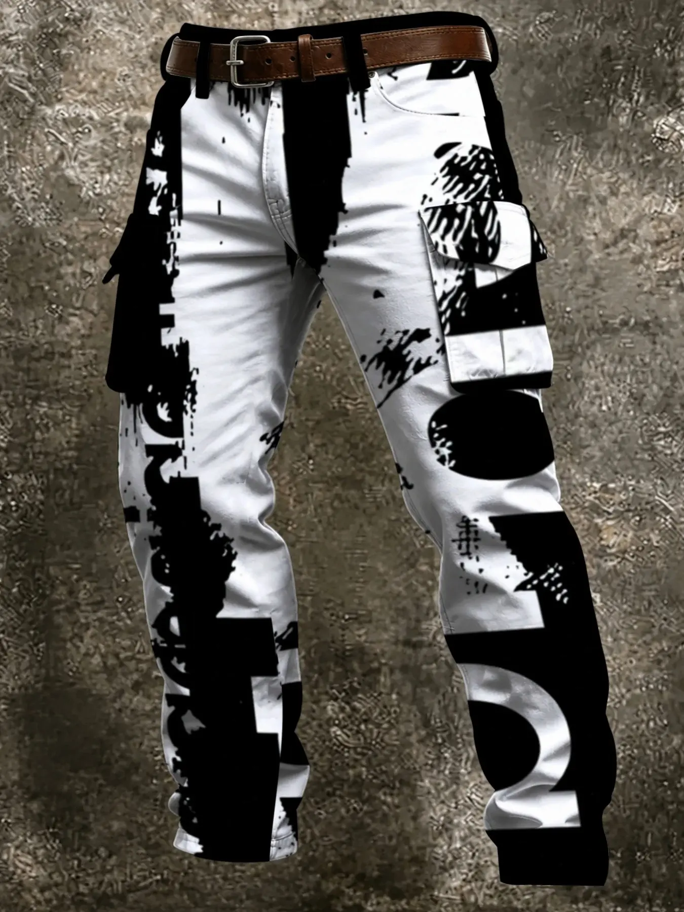 Men's Graffiti Letter Print Cargo Pants, Vintage Streetwear Text Pattern, Multi-Pocket Casual Long Trousers, Trendy Bottoms