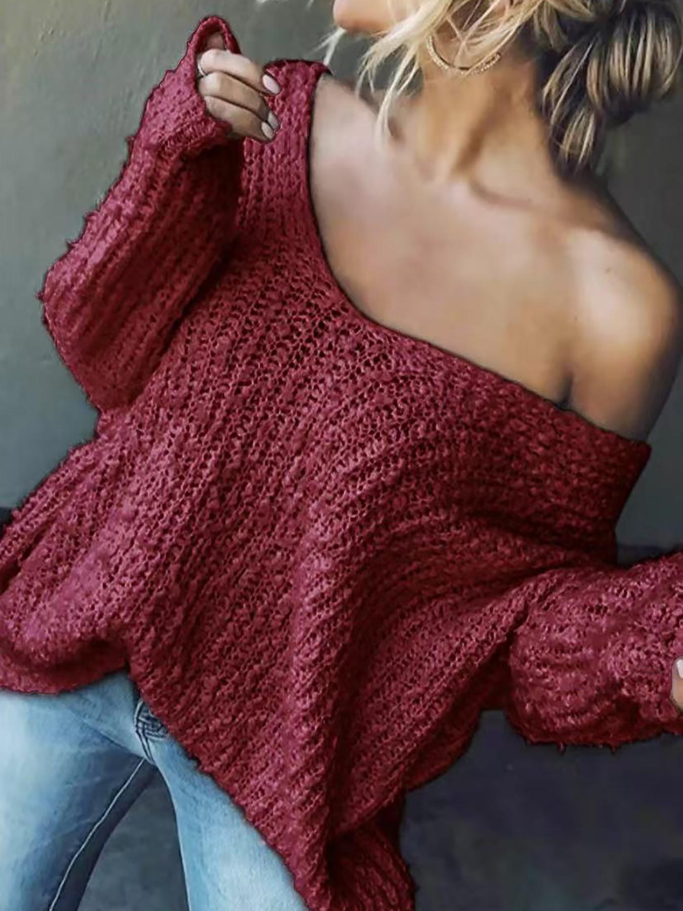 Women's Off-Shoulder Sweater, Fall Winter Casual Loose-Fit Knitted Top, Soft Comfortable Elegant Slimming Design, Knitwear