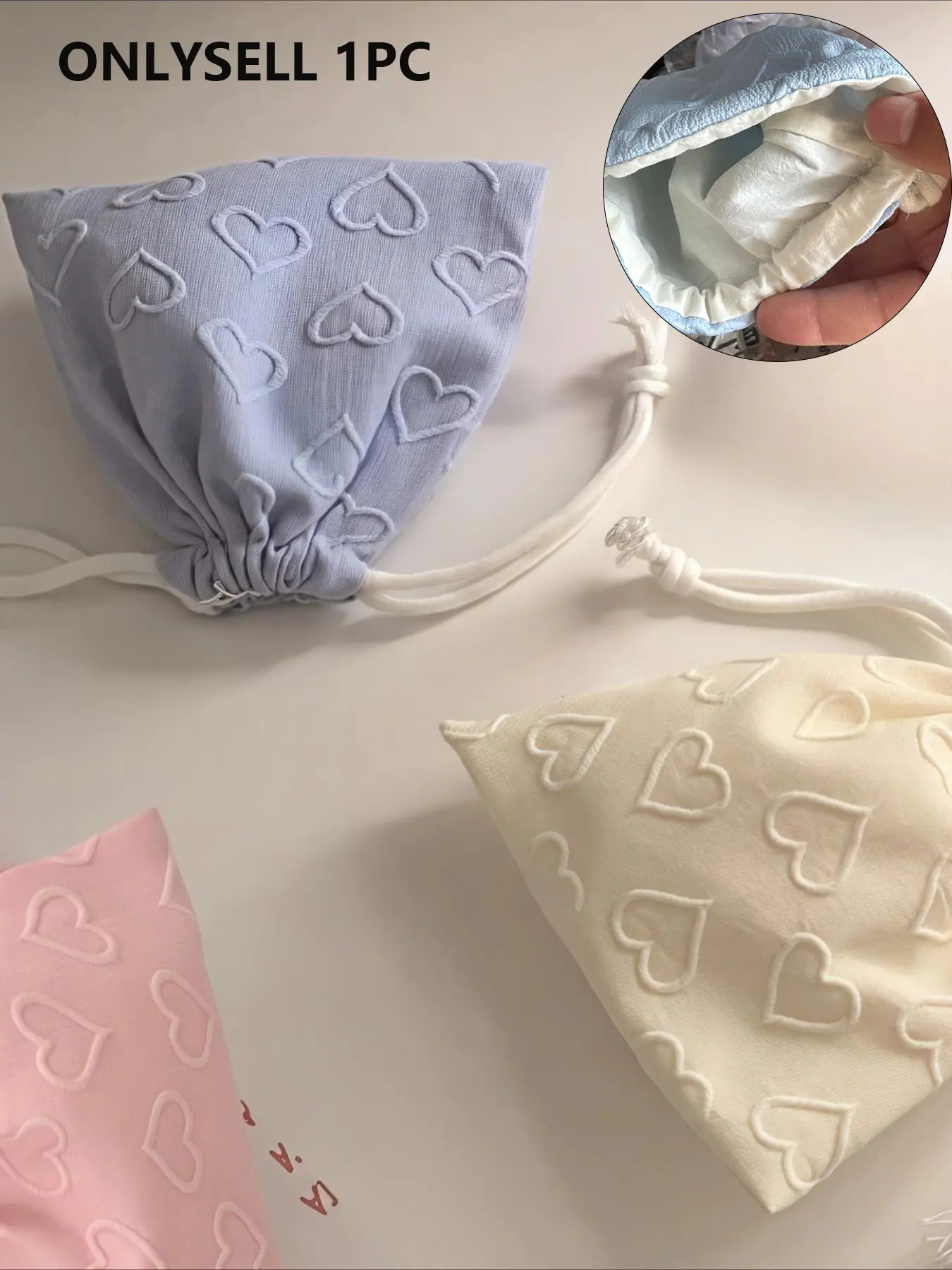 Heart Pattern Drawstring Storage Bag, Compact Organizer for Travel and Daily Use, Holds Lipstick, Eyeshadow, Earphones, Keys, Etc