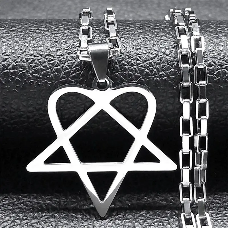 Hip Hop Rock Music Him Heartagram Star Heart Necklace for Women Men Stainless Steel Y2k Black Metal Band Goth Punk Chain Jewelry