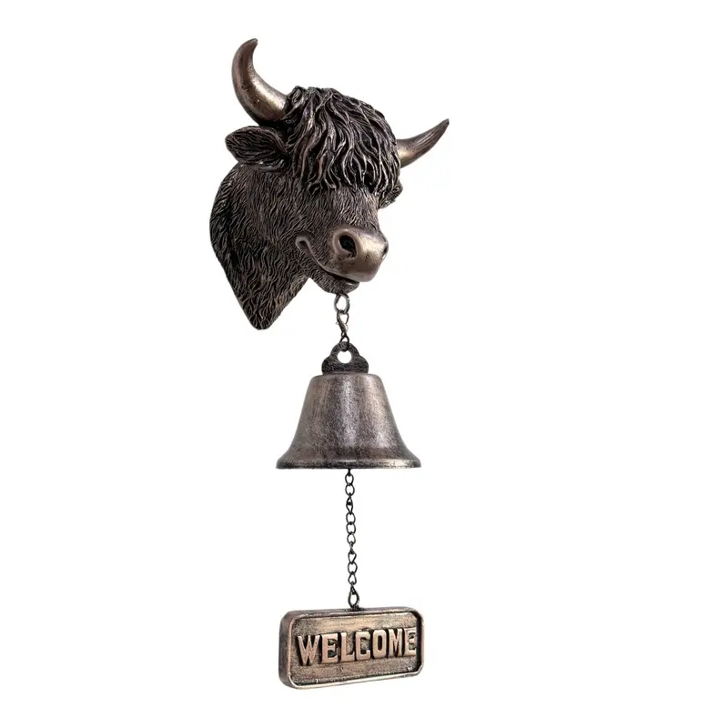 Highland Cow Welcome Bell Vintage-Style Wall-Mounted Doorbell. A Rustic, Crisp-Toned Hanging Bell Perfect for Homes, Gardens, Porches, Ranches, and Outdoor Decor; Makes a Wonderful Gift.