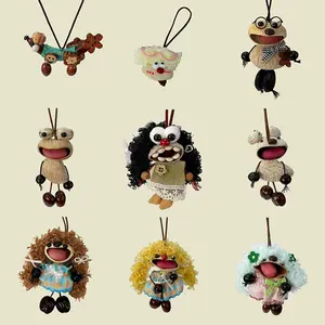 Finished product: Indonesian black fruit shell doll wind chime, cute and quirky plant-based calming and healing hanging ornament gift