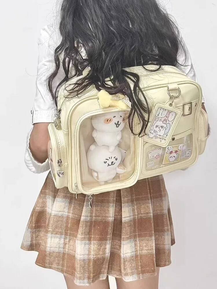 Y2K New Cute Ita Bag Concert Large Capacity Backpack Lolita Girl Transparent Shoulder Bag DIY Badge Display Casual Crossbody Bag