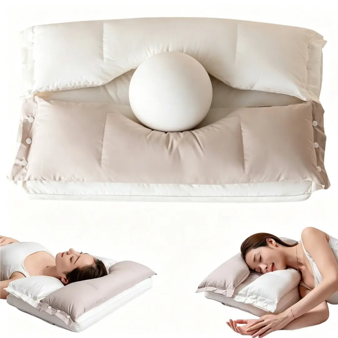 3 in 1 Cervical Neck Pillow for Sleeping Adjustable Ergonomic Pillow with Snap Buttons Neck Support Supplies Ear Pressure Relief for Side Back Stomach Sleeper,Cervical Neck Pillow with Dual Support Zones for Neck Support