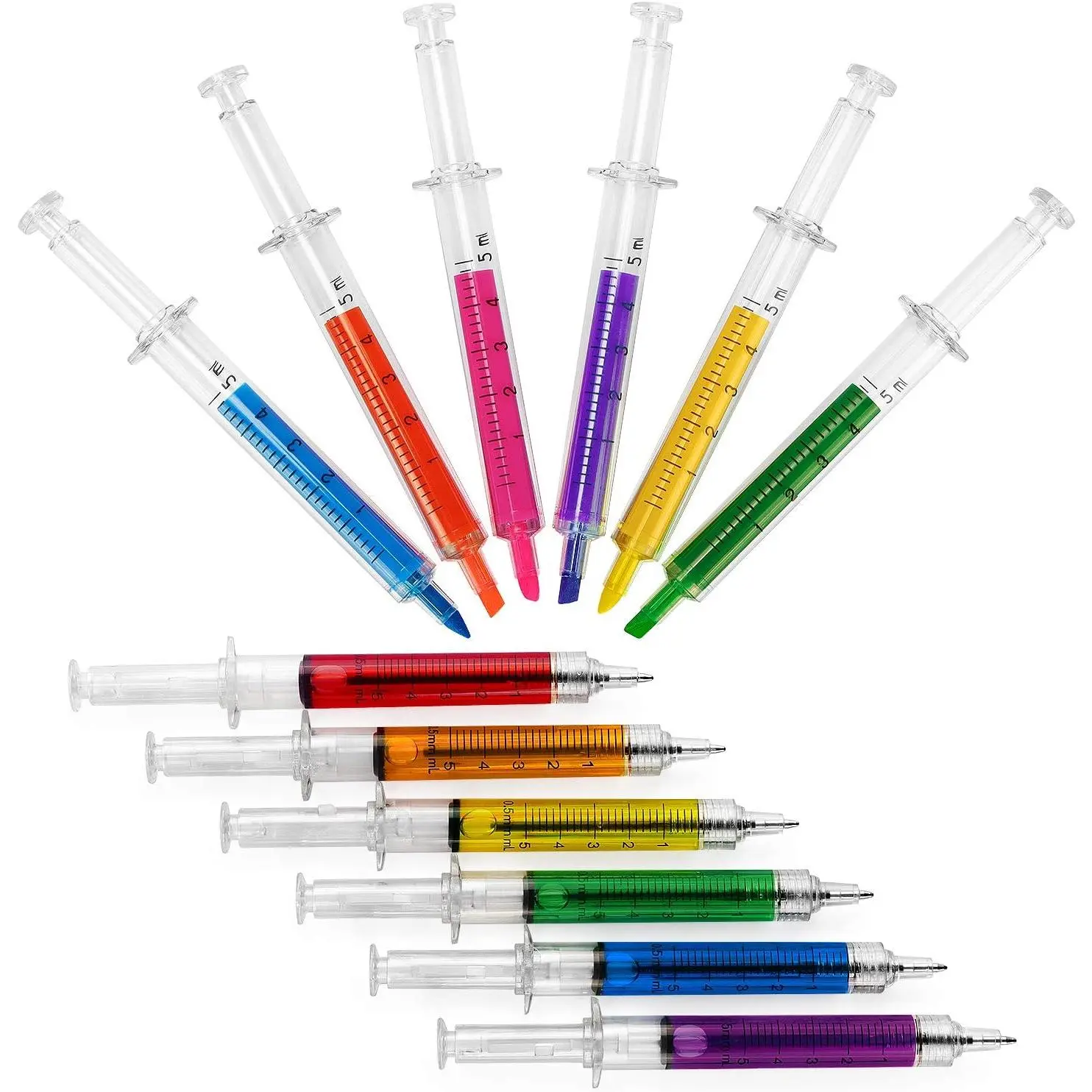 6  Ballpoint Pens + 6  Highlighters, 12 Set |  Pen Multi Color Novelty Pen for Student School Supplies