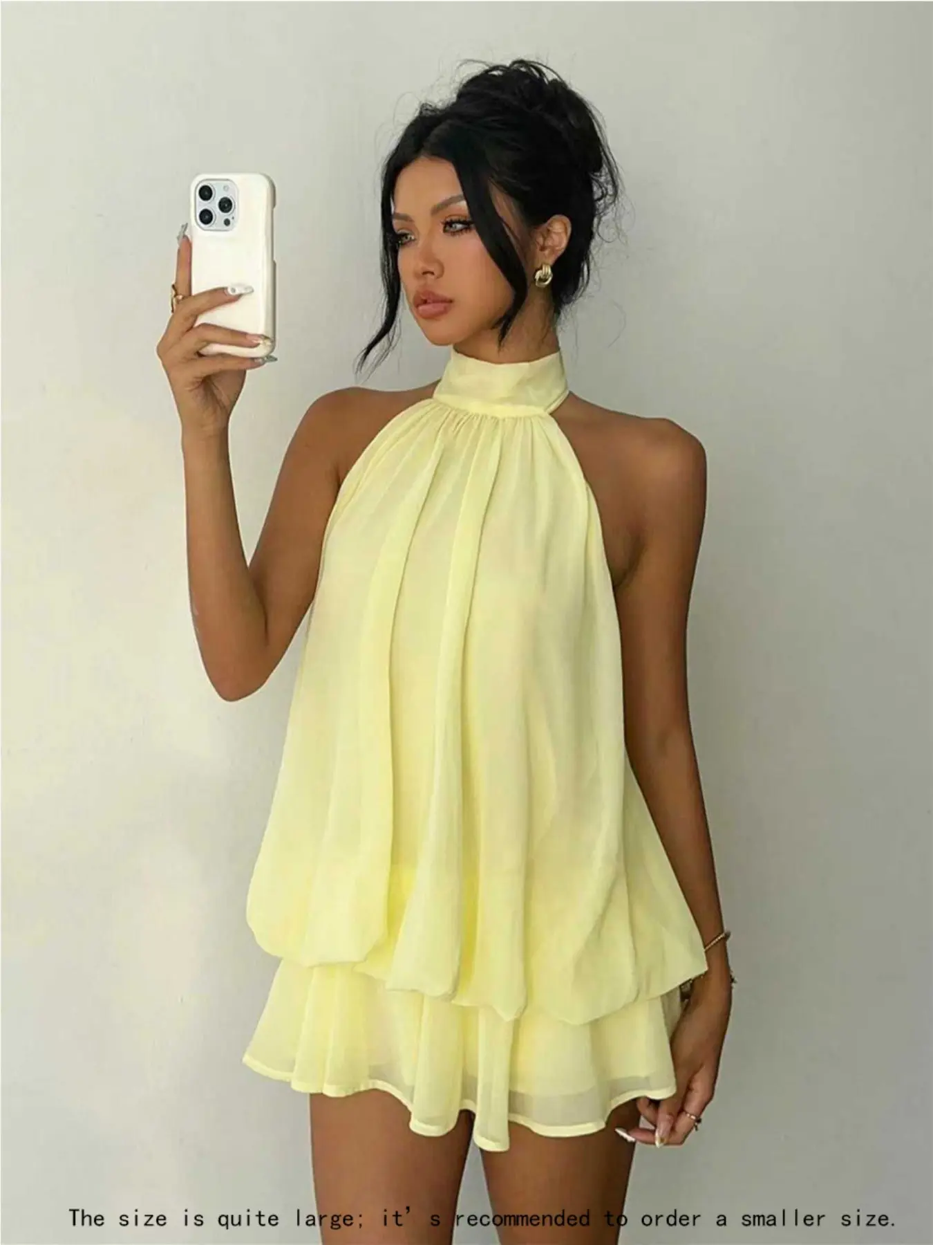 Women's Mini Dress, Chiffon Elegant Ruffled Butter Spaghetti Strap Belted Mini Dress, Summer Party Dress, Wedding Travel, Chiffon Cocktail Dress
