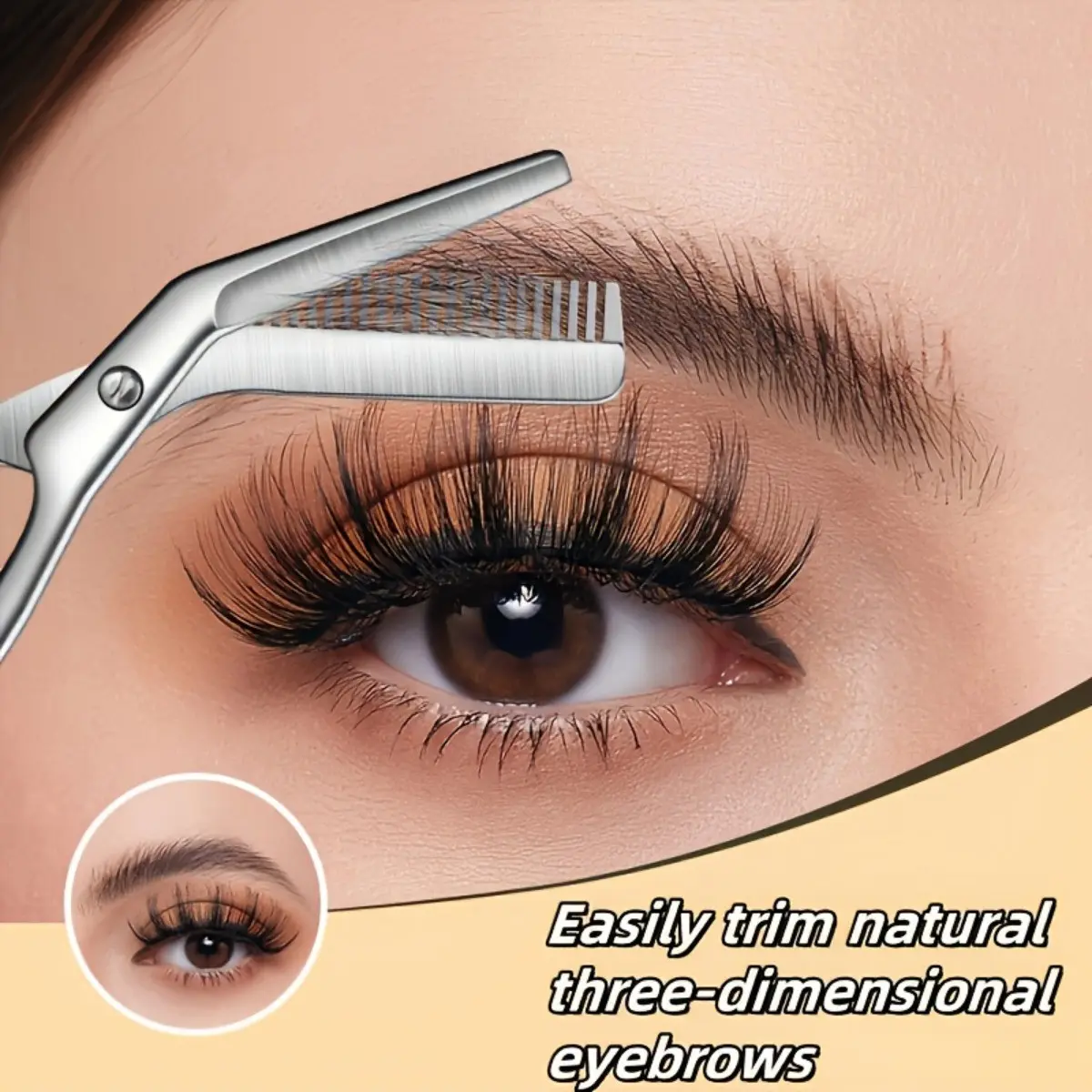 Stainless steel mirror-polished eyebrow trimming scissors with an integrated comb, specifically designed for women. All-in-one eyebrow shaping and grooming scissors suitable for both men and women. Makeup Accessories