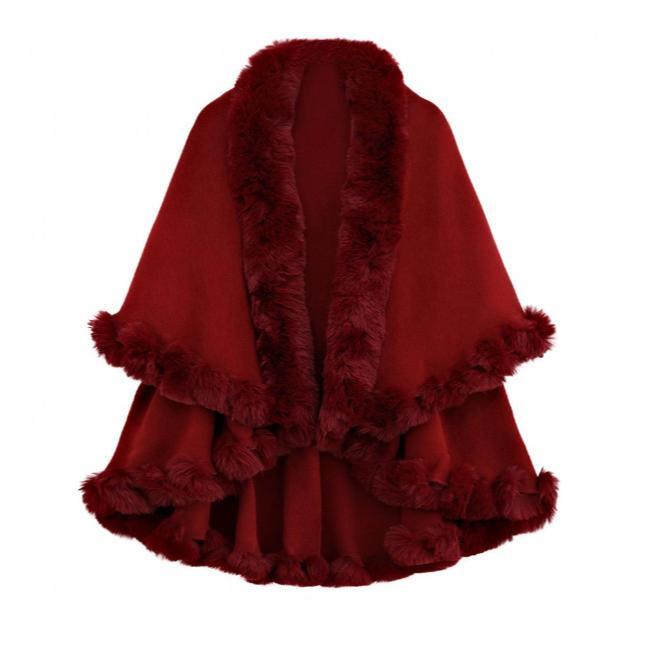 Wool collar double-layer imitation cashmere cape shawl knitted cardigan jacket women's autumn and winter jacket shawl