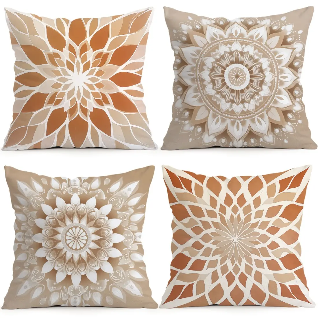 4pcs Geometric Mandala Pattern Cushion Covers, Single Side Print, Home Decor for Living Room Bedroom, All Season Use, No Pillow Insert