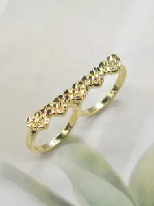 Elegant Heart Texture Hollow Double Finger Ring, Women's Daily Wear Jewelry, Perfect Gift for Valentine's Day, Christmas, Party, Heart Shaped Ring
