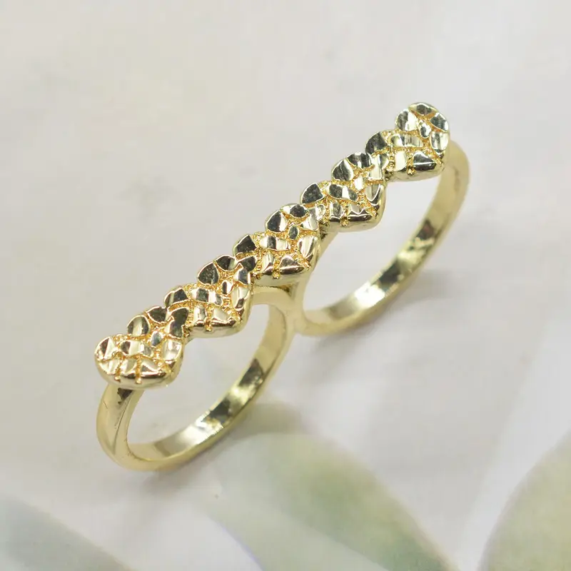 Elegant Heart Texture Hollow Double Finger Ring, Women's Daily Wear Jewelry, Beautiful Rings, Perfect Gift for Valentine's Day, Christmas, Party, Heart Shaped Ring