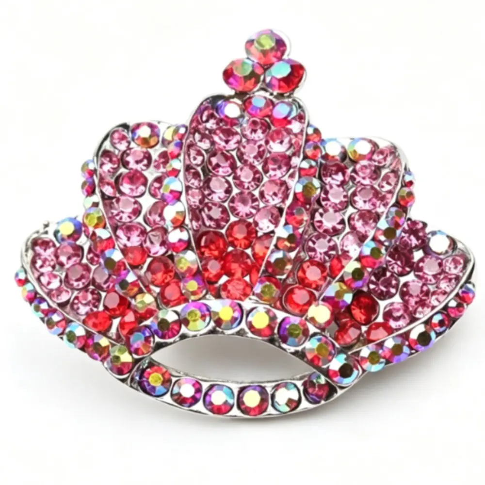 Unisex Sparkling Masquerade Mask Brooch Shiny Pink Red-Accent Metal Statement Pin for Party