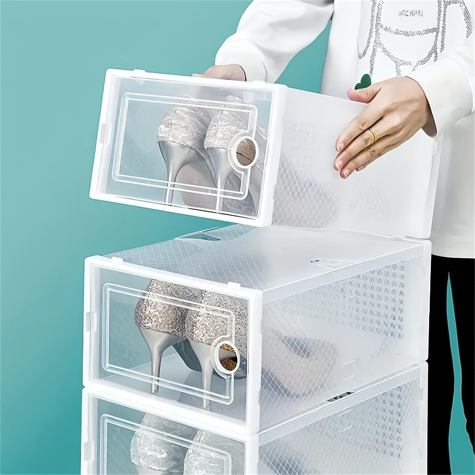 24 Stackable And Foldable Shoe Boxes with LIDS - Clear, Waterproof Plastic Sneaker Storage Containers, Space-saving Design Suitable for Store Displays