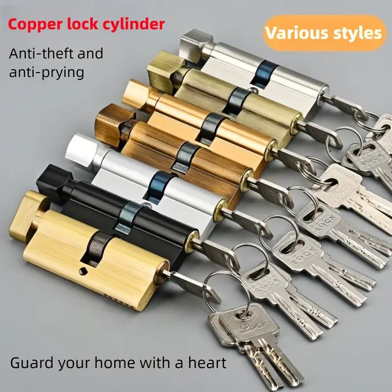 Door Cylinder Lock Biased 70Mm 3 Keys Anti-Theft Entrance AB Door Lock Home Security Interior Bedroom Lock Cylinder Suitable Door Thickness 34-45Mm
