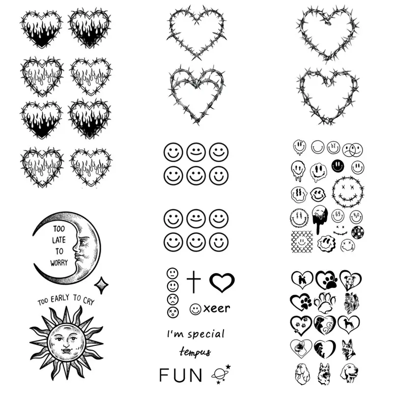 Semi permanent tattoo, waterproof and long-lasting for 7-15 days, Japanese style hand back herbal temporary tattoo sticker, love thorns, smiling face pattern 12 * 19cm/7 * 12cm Hand Back Water Transfer Printing Process