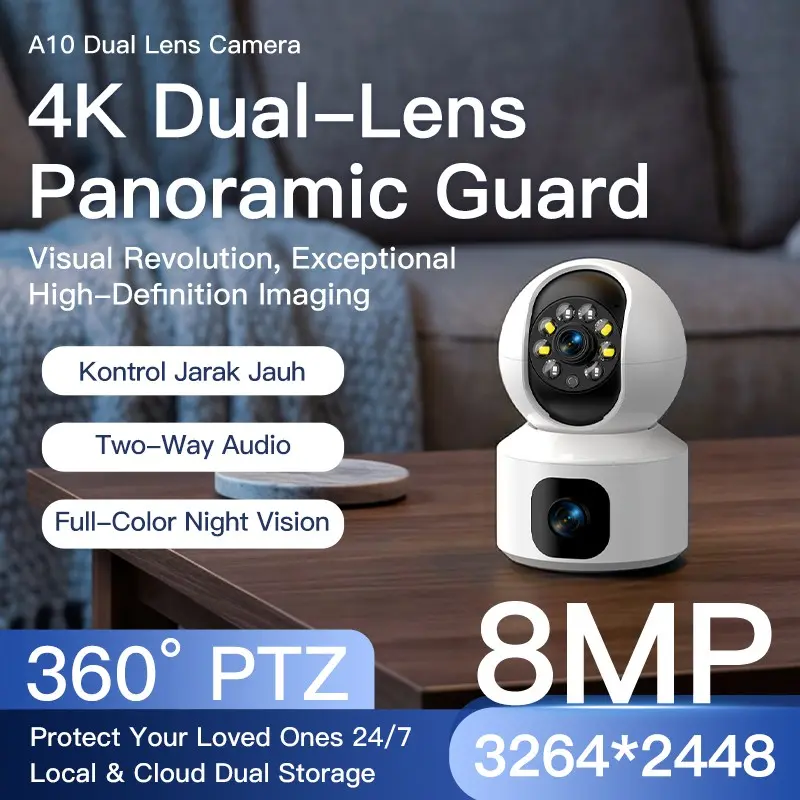 800mp WiFi Ip Camera, Dual Lens Baby Monitor, Color Night Vision, Human Tracking, Smart Home Security Camera, Video Surveillance