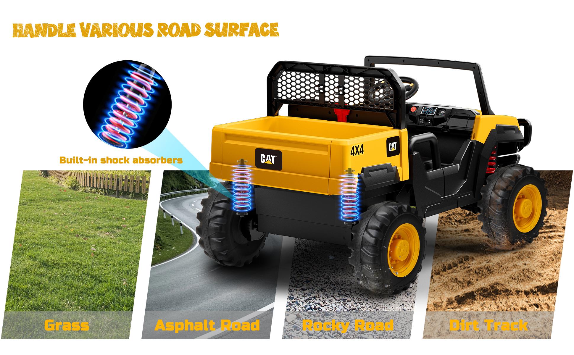 ANPABO 24V Licensed Caterpillar Ride On Dump Truck, 4X100W Powerful Motors, Up to 5Mph, Parent Remote Control, Electric Construction Vehicle w/Dump Bed and Shovel High Performance