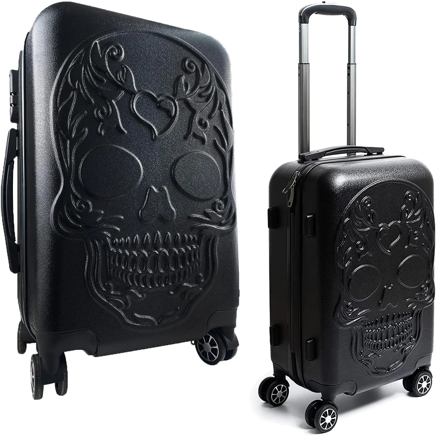 Sugar Skull Travel Suitcase with Wheels - Spinner Rolling Luggage Bag for Traveling - 14.2" x 21.5" x 8.7" Hard Shell Spinner Carry  Baggage for Weekender, Traveler Calavera Skeleton Bags