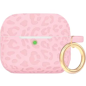 Engraved Leopard Silicone Protection Case for Apple AirPods 4 with Keychain for Women Girls