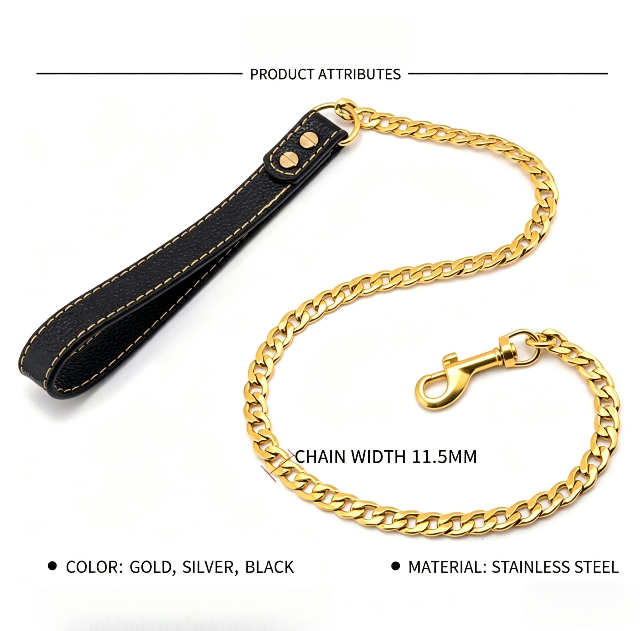Gold Stainless Steel Dog Leash NK Training Chain for Small to Large Dogs Heavy Duty Hip Hop Bling Lead Secure & Durable