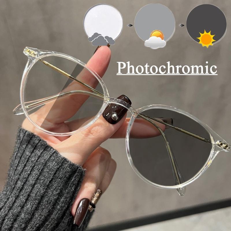 Women's Fashion Photochromic Myopia Glasses Unisex Ultralight Anti-UV Near Sight Eyeglasses Men Ladies Vintage Round Eyewear