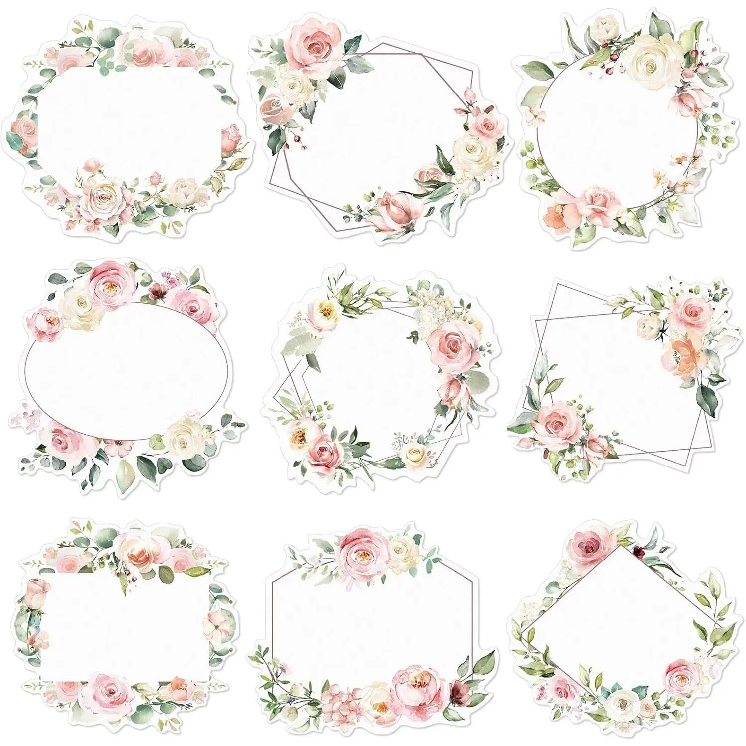 90 count Cutout Name Tags Water Bottle Labels  Labels Self Adhesive Name Stickers  Tags for Classroom  Desk Bulletin Board Decoration Party Favor 10 Sheets (Floral)